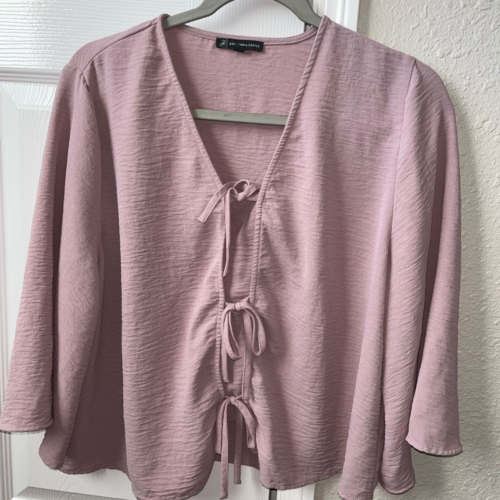 Adrianna Papell Dusty Rose Tie-Front V-Neck Blouse